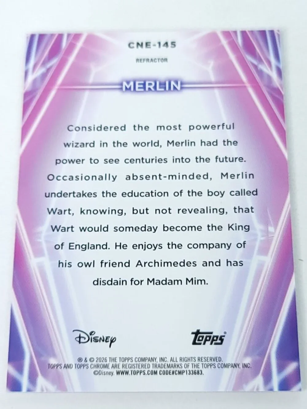 Merlin Topps 2026 Disney Neon Holo Chrome Refractor Limited 124/199 CNE